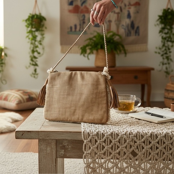 Shashi Leela Crossbody bag with coins and full fringe woven crossbody strap - Picture 2 of 5